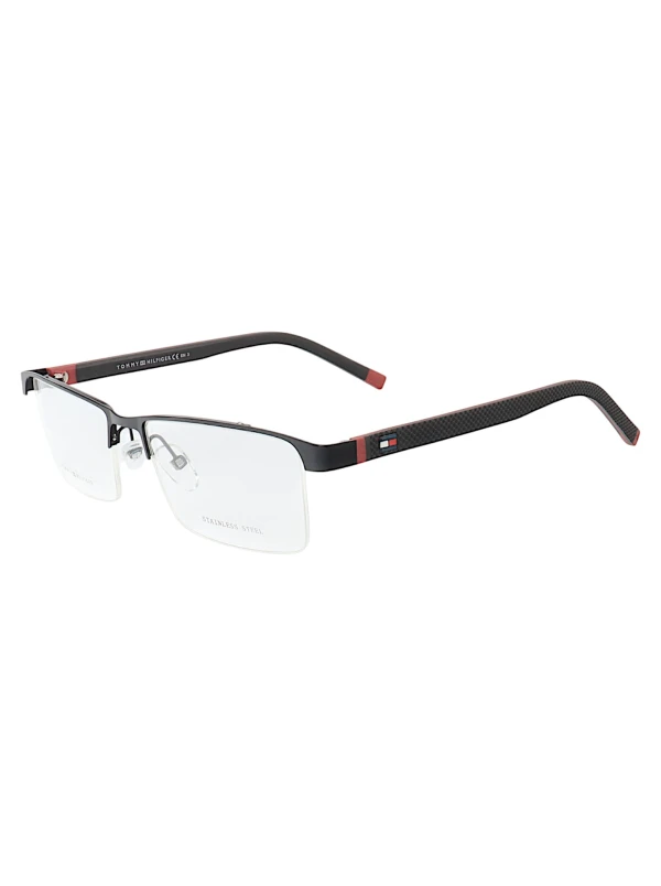 Armação de Óculos Retangular Nylon TH1717 Preto e Vermelho