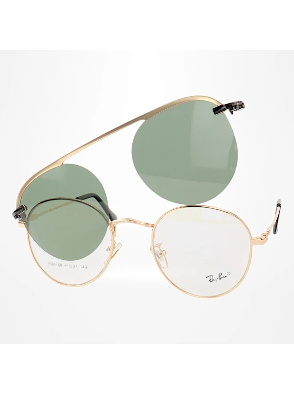 Armação de Óculos Clipon Round RB6168 Dourado e Lente Verde