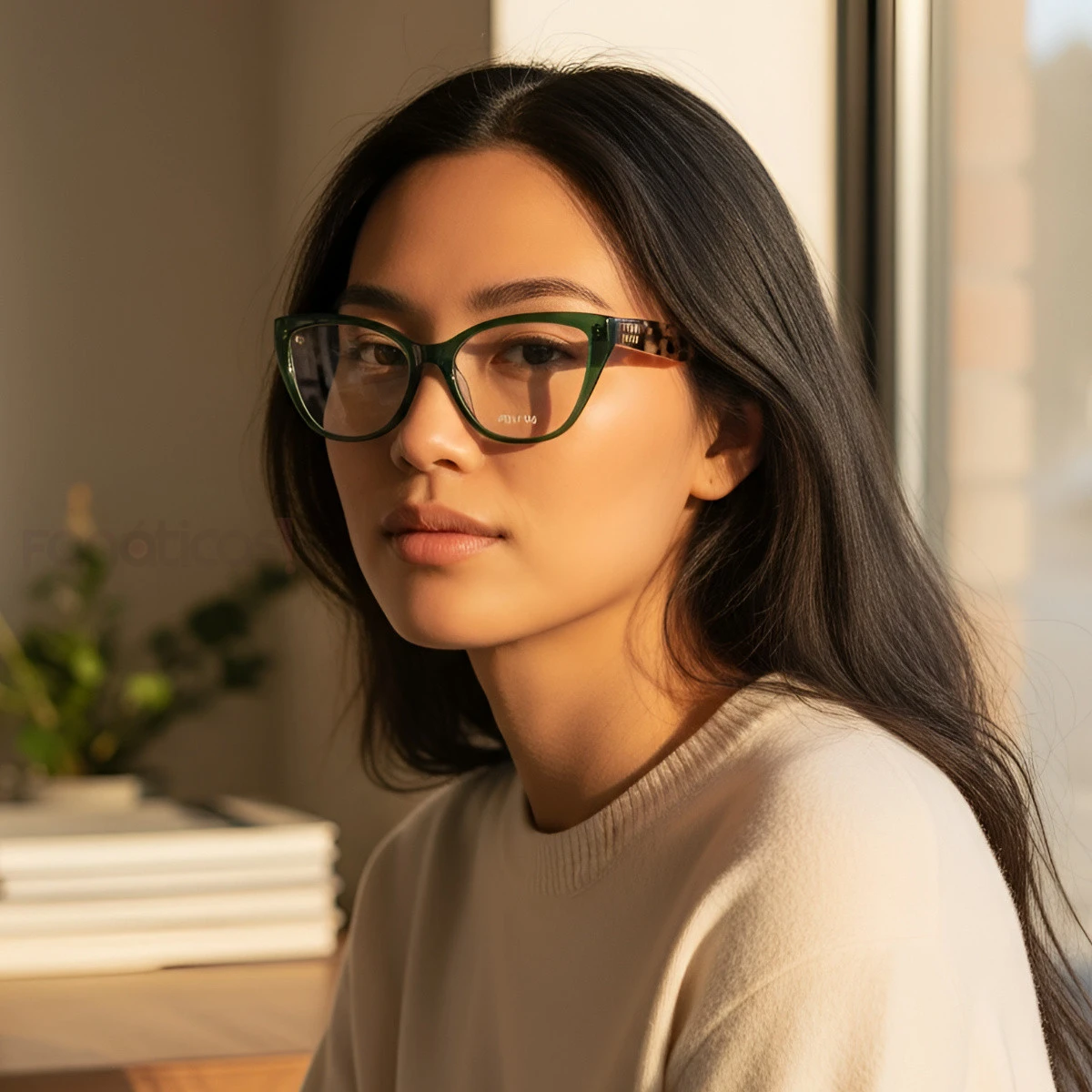 Armação de Óculos Gatinho VMV02UV Verde e Tartaruga