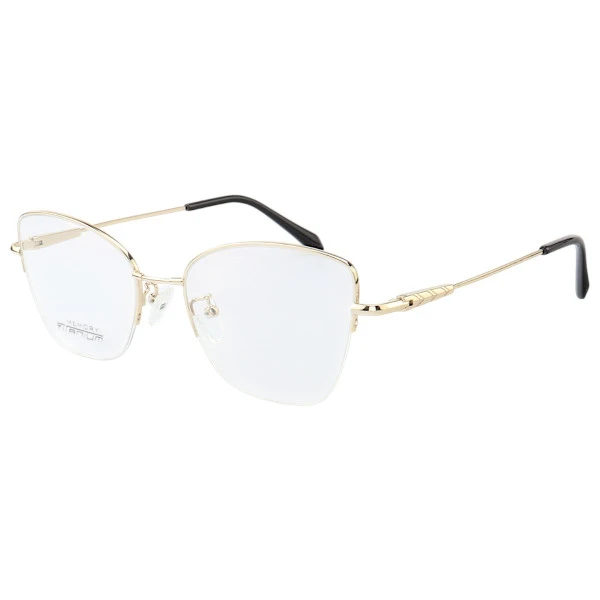 Armação de Óculos Gatinho Memory Titanium MT6932 Dourado Claro