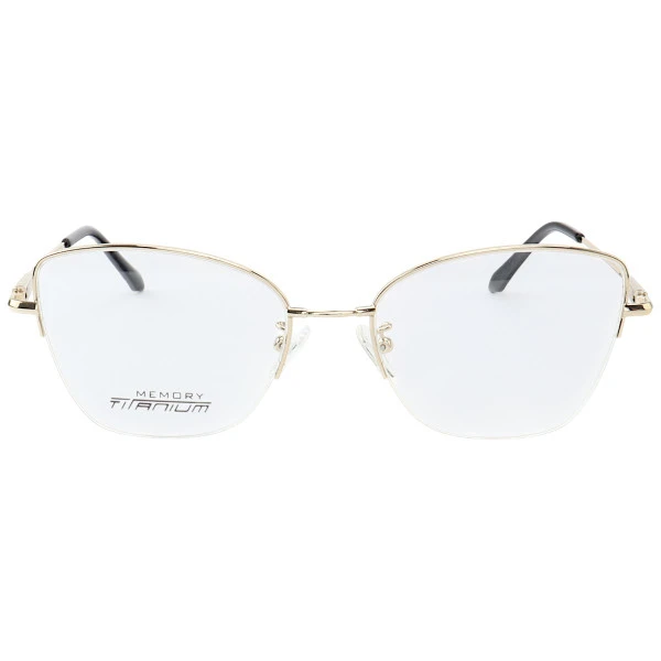 Armação de Óculos Gatinho Memory Titanium MT6932 Dourado Claro