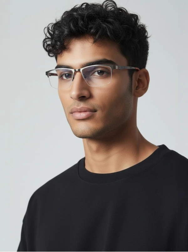 Armação de Óculos Retangular 7805AF Grafite e Vermelho