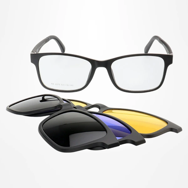 Armação de Óculos Quadrada Clipon FN2075 3 Lentes Preto