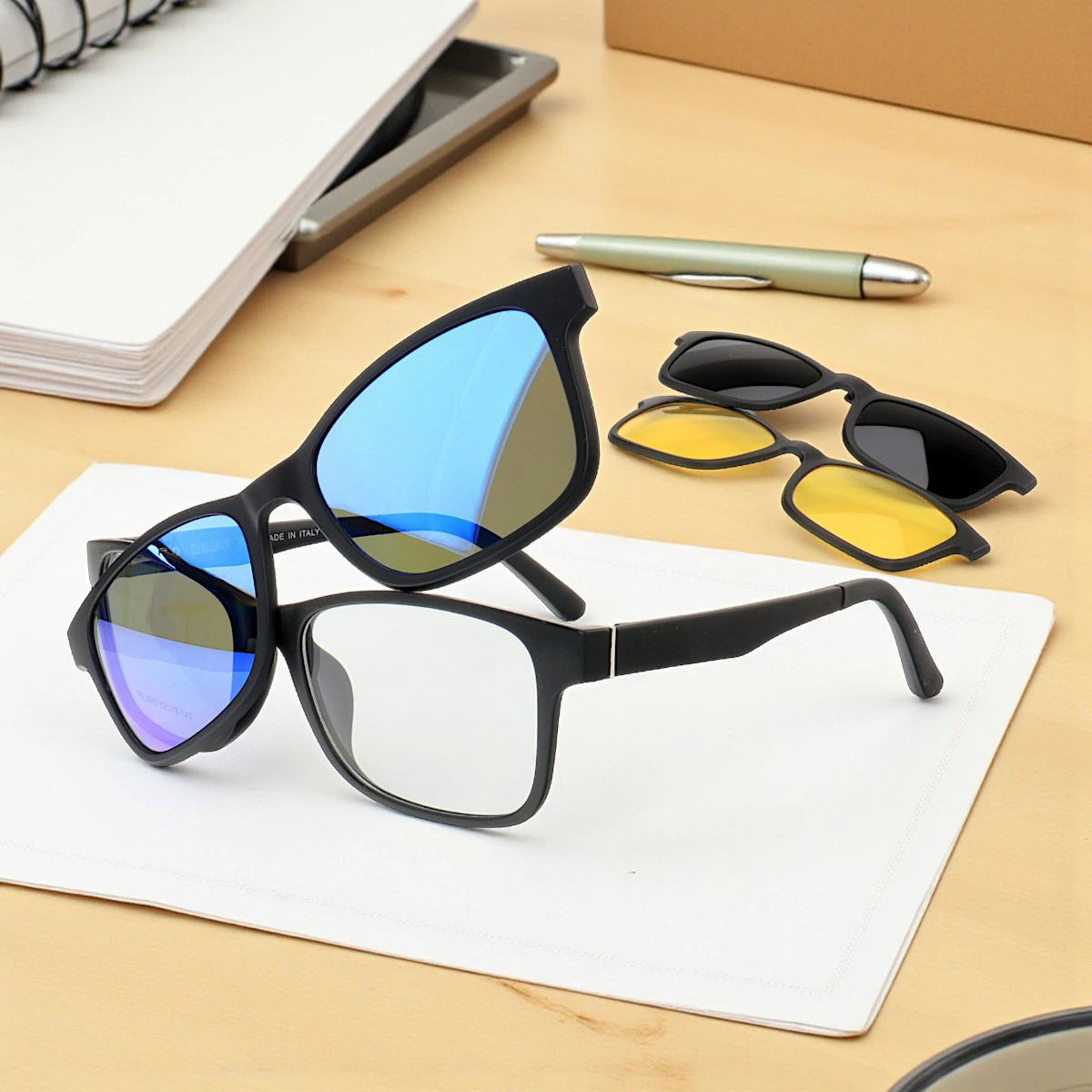 Armação de Óculos Quadrada Clipon FN2075 3 Lentes Preto