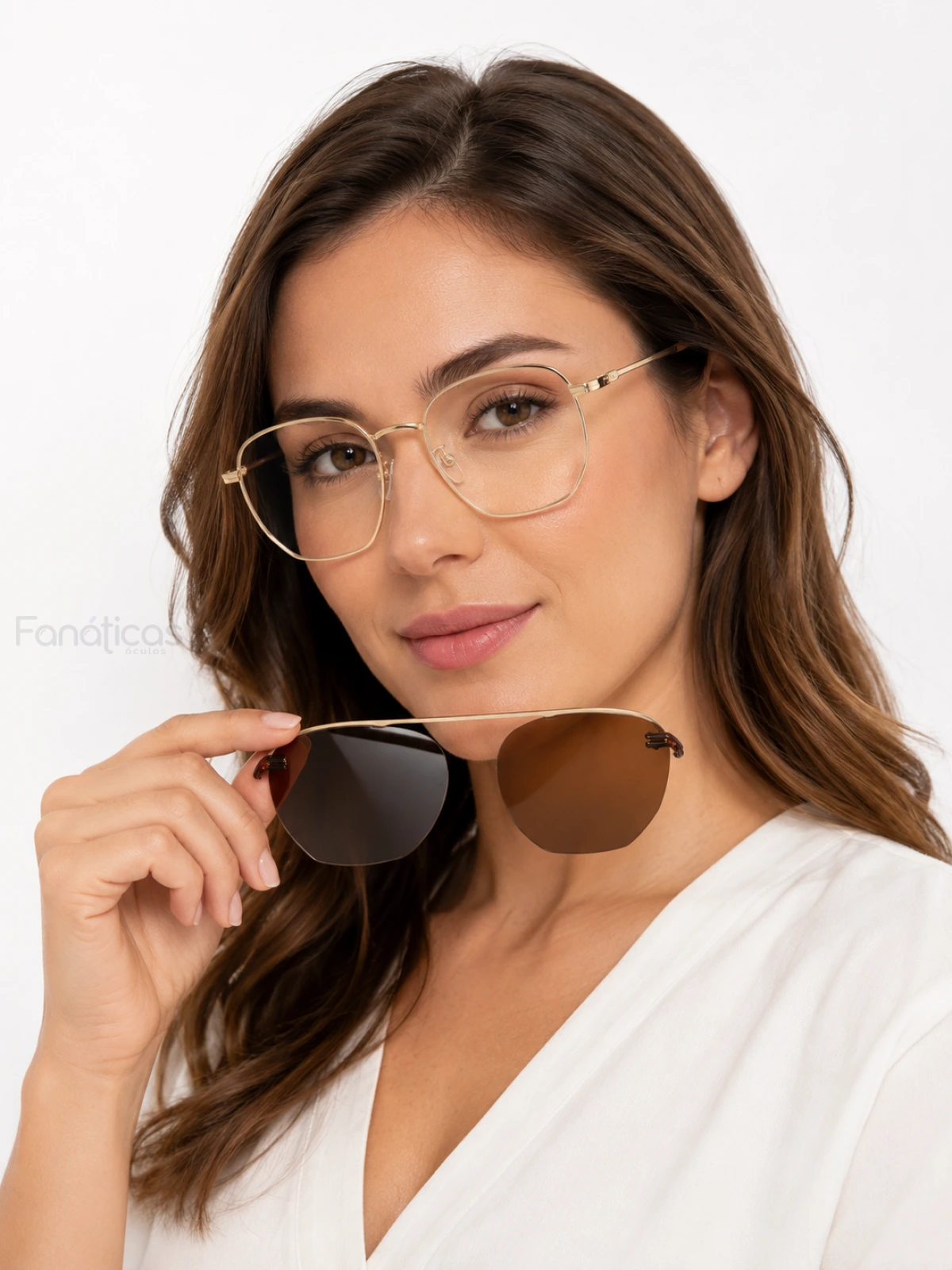 Armação de Óculos Hexagonal Clipon RB6167 Dourado e Marrom
