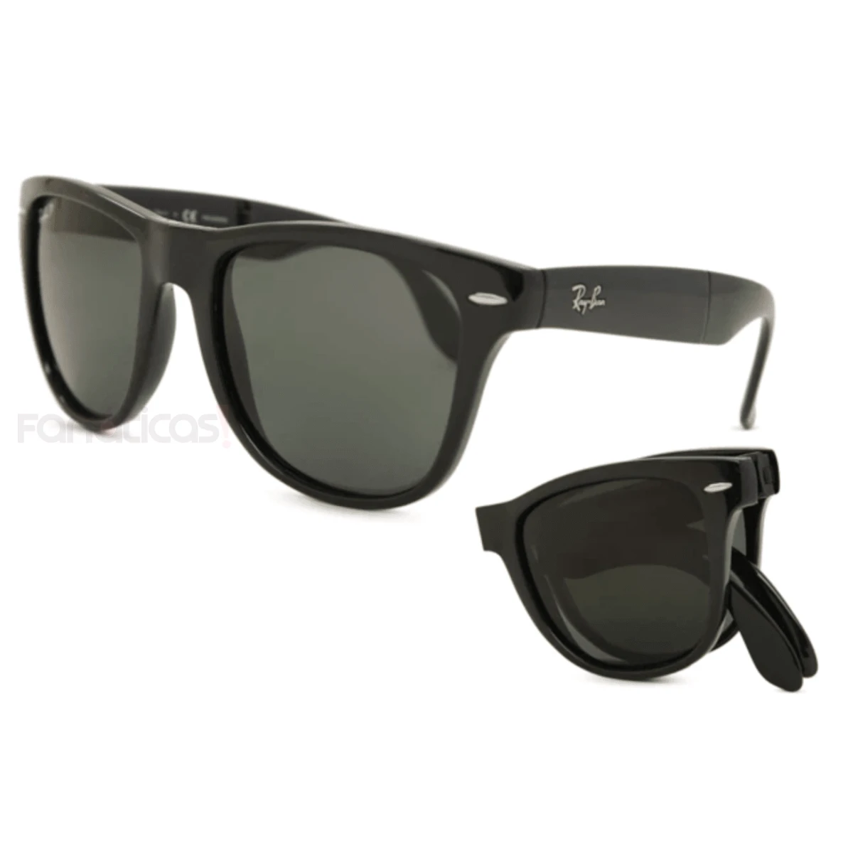Óculos De Sol Wayfarer Folding Dobrável Preto Brilho e Lente Verde