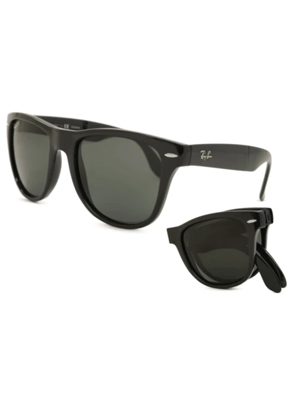Óculos De Sol Wayfarer Folding Dobrável Preto Brilho e Lente Verde